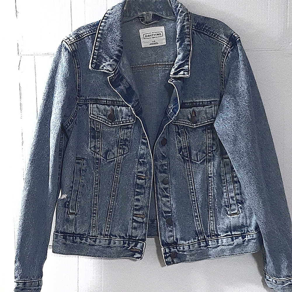 Blue Jeans Jacket with distressed Back size large